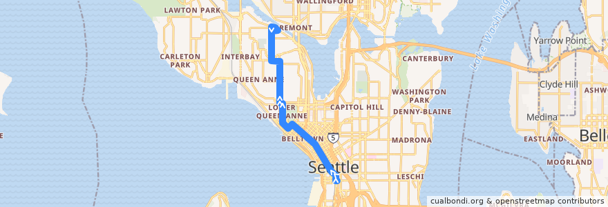 Mapa del recorrido Metro Route 13: Seattle Pacific University de la línea  en Seattle.