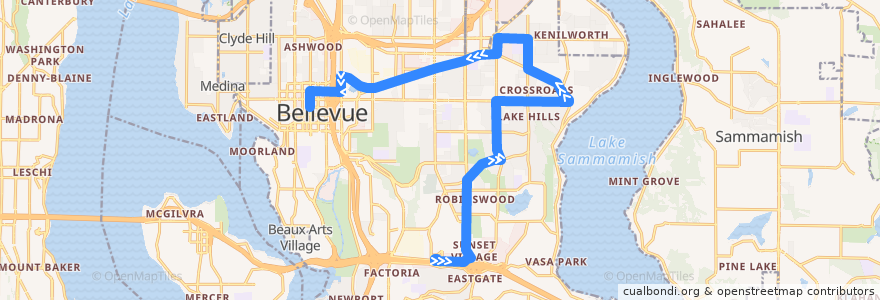 Mapa del recorrido Metro Route 226: Bellevue Transit Center (weekends and early mornings) de la línea  en Bellevue.