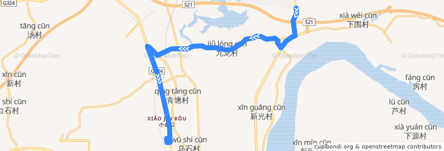 Mapa del recorrido 惠州公交51路（雅居乐正门 → 火车站） de la línea  en 惠城区.