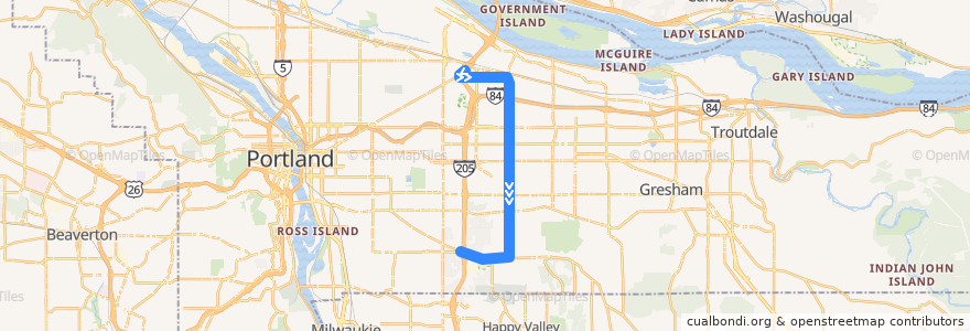 Mapa del recorrido Bus 73: Parkrose/Sumner Transit Center => Foster & 94th de la línea  en Portland.