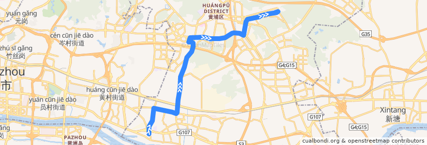 Mapa del recorrido 339路[地铁鱼珠站总站-萝岗香雪(梅花世界)总站] de la línea  en Distretto di Huangpu.