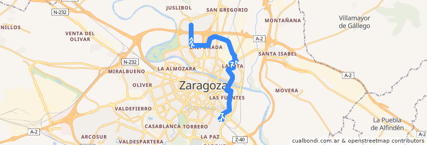 Mapa del recorrido Bus 44: Miraflores => Campus Río Ebro de la línea  en Zaragoza.