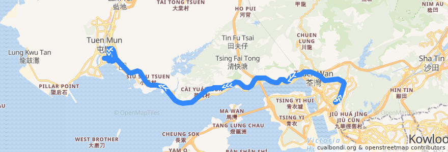 Mapa del recorrido 九巴260C線 KMB 260C (葵芳站 Kwai Fong Station → 三聖 Sam Shing) de la línea  en هنگ‌کنگ.