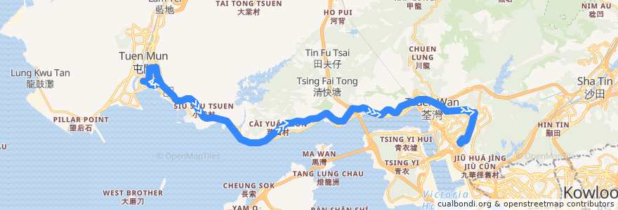 Mapa del recorrido 九巴260C線 KMB 260C (三聖 Sam Shing → 葵芳站 Kwai Fong Station) de la línea  en Hong Kong.