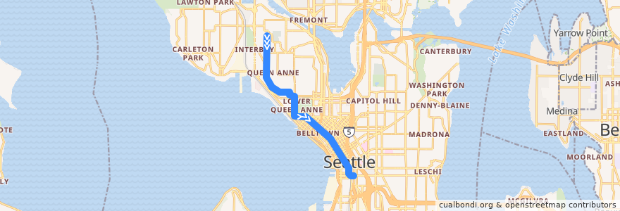 Mapa del recorrido Metro Route 1: Downtown Seattle de la línea  en Seattle.