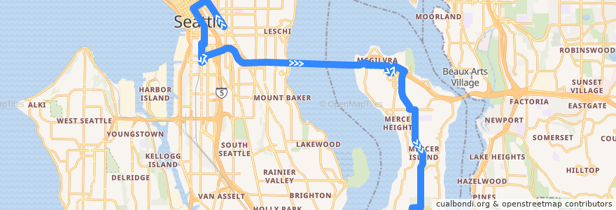 Mapa del recorrido Metro Route 630: Mercer Island de la línea  en King County.