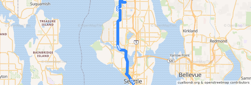 Mapa del recorrido Metro Route 28: Broadview de la línea  en Seattle.