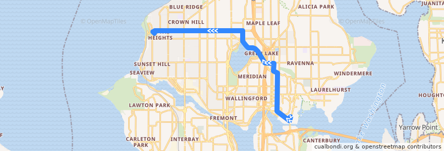 Mapa del recorrido Metro Route 45: Loyal Heights de la línea  en Seattle.