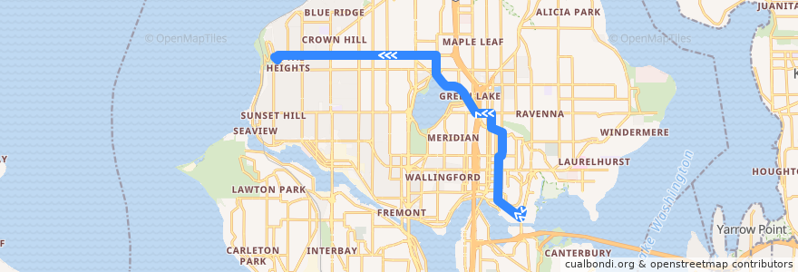Mapa del recorrido Metro Route 45: Loyal Heights (Saturday reroute) de la línea  en Seattle.