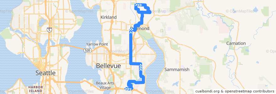 Mapa del recorrido Metro Route 221: Redmond Transit Center de la línea  en King County.