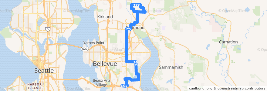 Mapa del recorrido Metro Route 221: Redmond Transit Center (weekends and early mornings) de la línea  en King County.