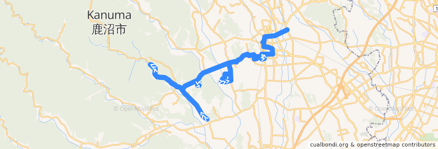 Mapa del recorrido 鹿沼市リーバス南摩線 なんま保育園入口⇒新鹿沼宿⇒鹿沼駅 de la línea  en 鹿沼市.