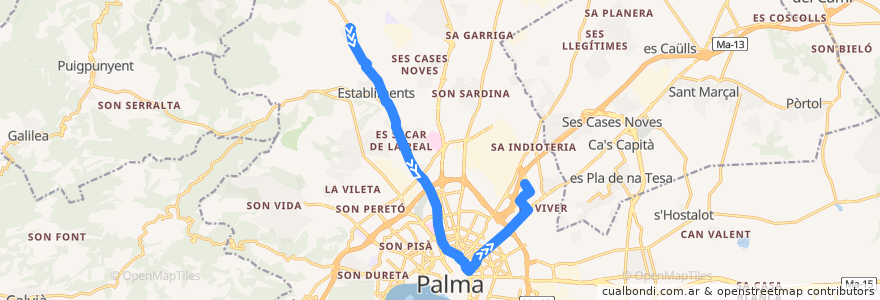 Mapa del recorrido Bus 16: Establiments → Son Fuster de la línea  en Palma.