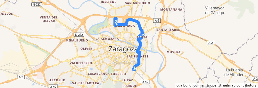 Mapa del recorrido Bus 44: Miraflores => Actur (Rey Fernando) de la línea  en Zaragoza.