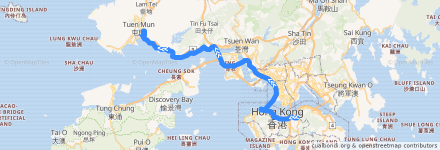 Mapa del recorrido 過海隧巴962B線 Cross-harbour Bus 962B (銅鑼灣 Causeway Bay → 置樂花園 Chi Lok Fa Yuen) de la línea  en 新界 New Territories.