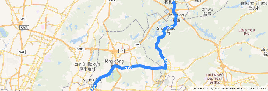 Mapa del recorrido 346路[长福路总站-穗丰村(广东技术师范学院天河学院)总站] de la línea  en گوانگ‌ژو.