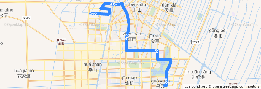 Mapa del recorrido 208路: 金洲路公交回车场 => 玄武湖路扬子江路口 de la línea  en Tongzhou District.