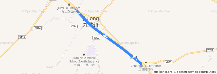 Mapa del recorrido 350路(九龙镇政府总站-虎窿村总站) de la línea  en 龙湖街道.