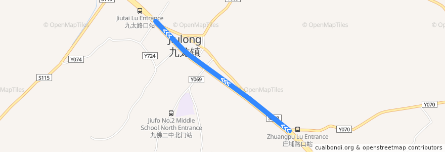 Mapa del recorrido 350路(虎窿村总站-九龙镇政府总站) de la línea  en 龙湖街道.