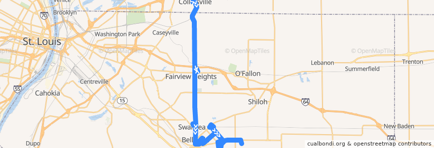 Mapa del recorrido MetroBus 16 St. Clair Square (southbound) de la línea  en Illinois.