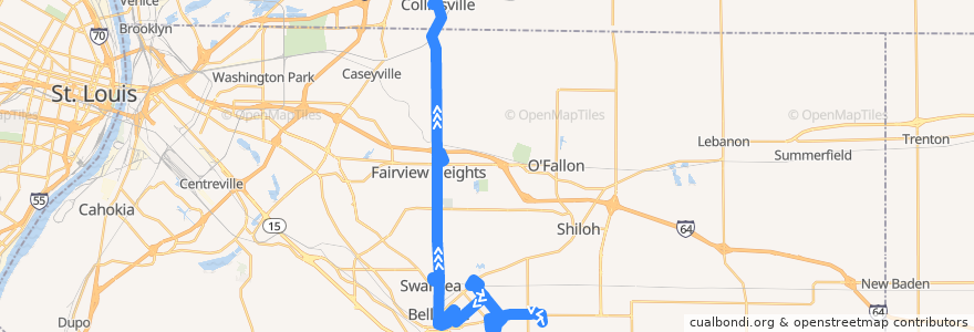 Mapa del recorrido MetroBus 16 St. Clair Square (northbound) de la línea  en Illinois.