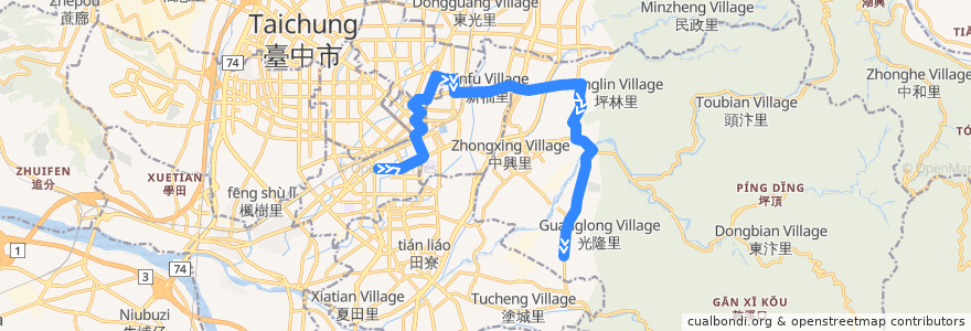 Mapa del recorrido 41路 (往慈明高中_往程) de la línea  en Taichung.