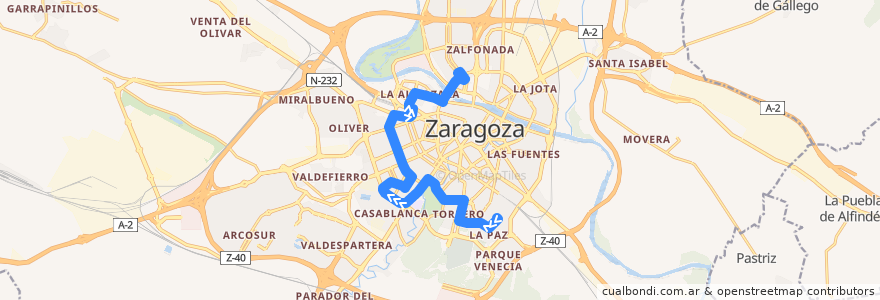 Mapa del recorrido Bus 42: La Paz => Actur-Rey Fernando de la línea  en Zaragoza.