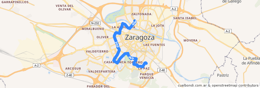 Mapa del recorrido Bus 42: Actur-Rey Fernando => La Paz de la línea  en 사라고사.