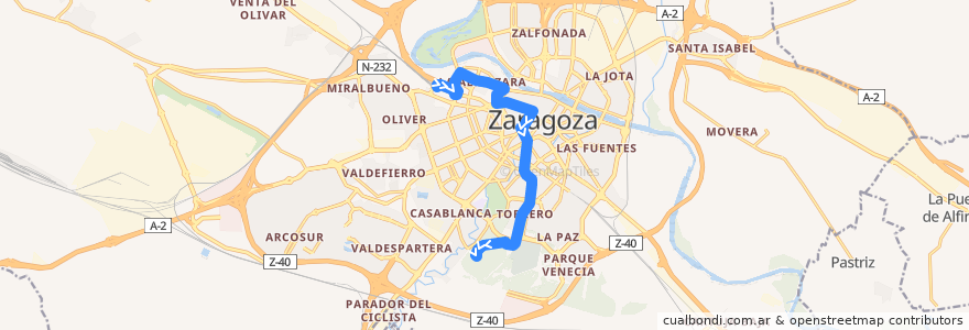 Mapa del recorrido Bus 34: Estación Delicias => Parque de Atracciones de la línea  en Zaragoza.