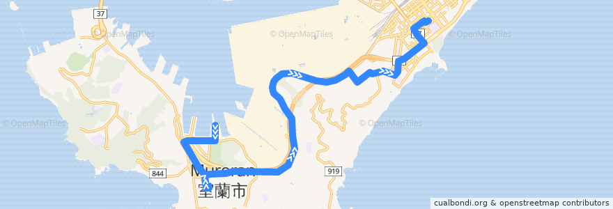 Mapa del recorrido 室蘭市民会館線 de la línea  en 室蘭市.