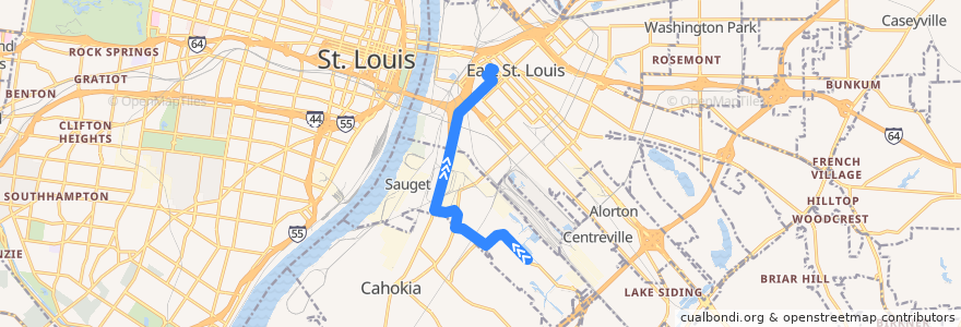 Mapa del recorrido MetroBus 22X Sauget Industrial Parkway (northbound) de la línea  en Illinois.