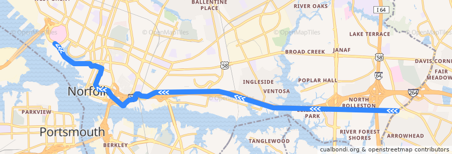 Mapa del recorrido Newtown Road => EVMC/Fort Norfolk Station de la línea  en Norfolk.