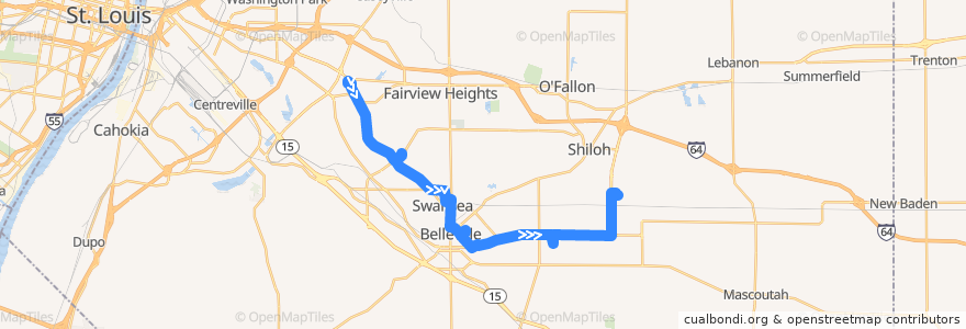 Mapa del recorrido MetroBus 12X MetroLink Station Shuttle de la línea  en Illinois.