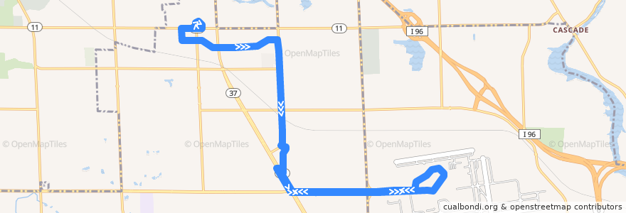 Mapa del recorrido The Rapid 17 Woodland Mall/Airport de la línea  en Kent County.