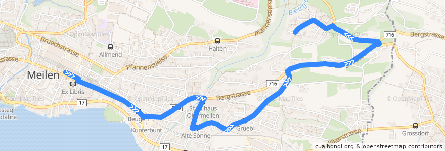 Mapa del recorrido Bus 923: Meilen, Bahnhof => Meilen, In der Au de la línea  en Meilen.