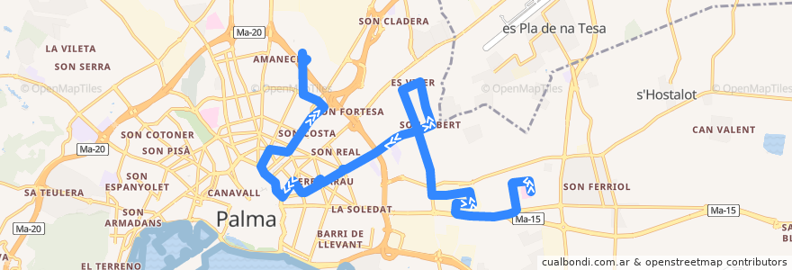 Mapa del recorrido Bus 24: Son Llàtzer → Son Hugo de la línea  en Palma.