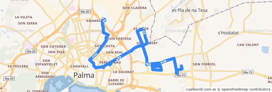 Mapa del recorrido Bus 24: Son Hugo → Son Llàtzer de la línea  en 팔마데.