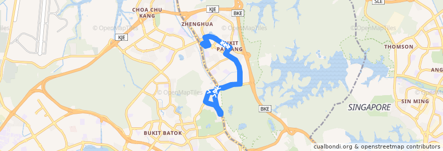 Mapa del recorrido Svc 973 (Bukit Panjang ITH =>Hume Ave [Loop]) de la línea  en Сингапур.