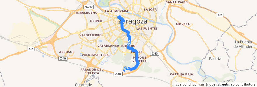 Mapa del recorrido Bus 31: Puerto Venecia => Aljafería de la línea  en Zaragoza.