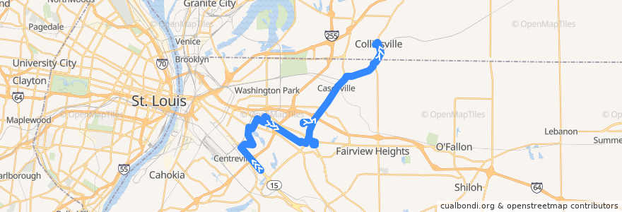 Mapa del recorrido MetroBus 13 Caseyville-Marybelle (northbound) de la línea  en Illinois.