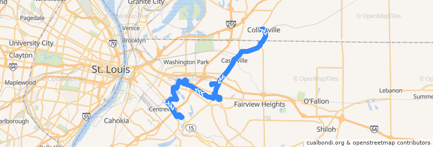 Mapa del recorrido MetroBus 13 Caseyville-Marybelle (southbound) de la línea  en Illinois.