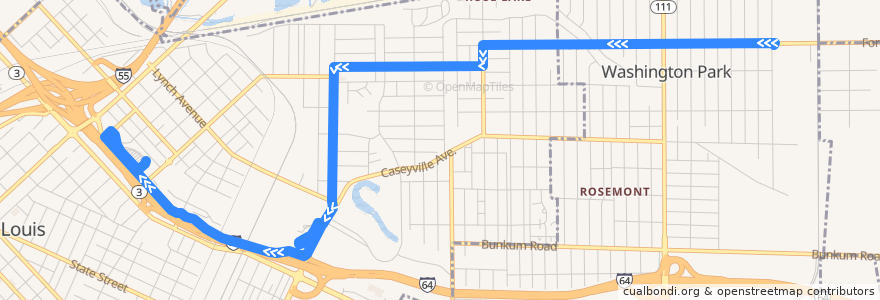 Mapa del recorrido MetroBus 9 Washington Park (southbound) de la línea  en Illinois.