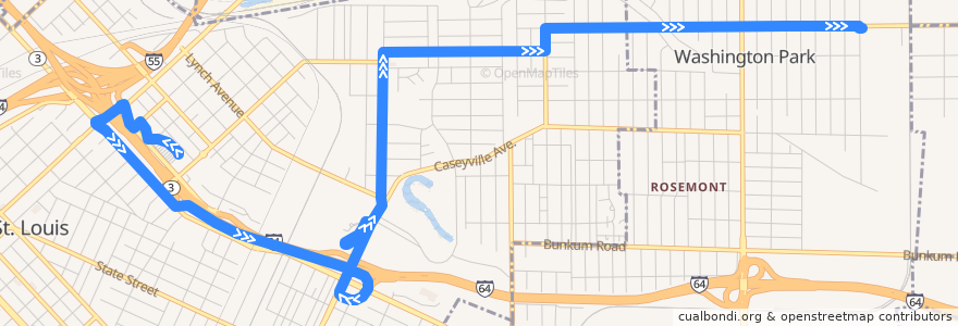 Mapa del recorrido MetroBus 9 Washington Park (northbound) de la línea  en イリノイ州.