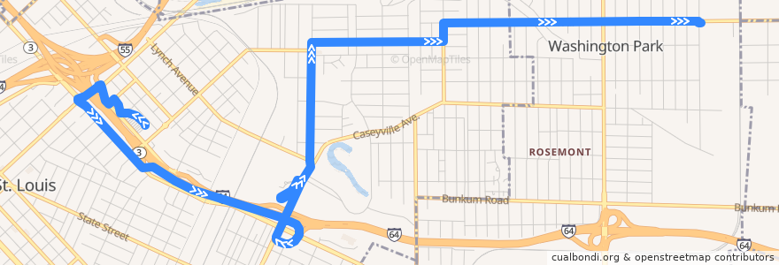 Mapa del recorrido MetroBus 9 Washington Park (northbound) de la línea  en 伊利诺伊州 / 伊利諾州.