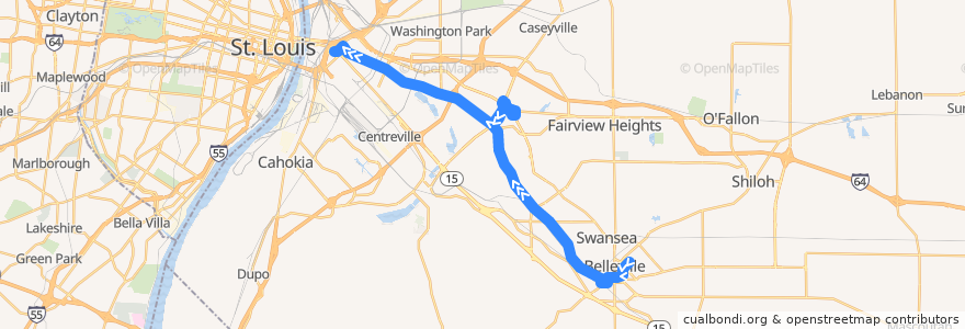 Mapa del recorrido MetroBus 1 Main Street-State Street (westbound snow route) de la línea  en Illinois.