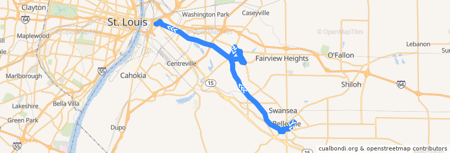 Mapa del recorrido MetroBus 1 Main Street-State Street (westbound) de la línea  en Illinois.