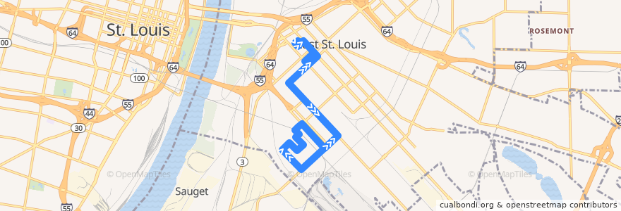 Mapa del recorrido MetroBus 4 19th Street & Central-ML King (clockwise) de la línea  en East Saint Louis.
