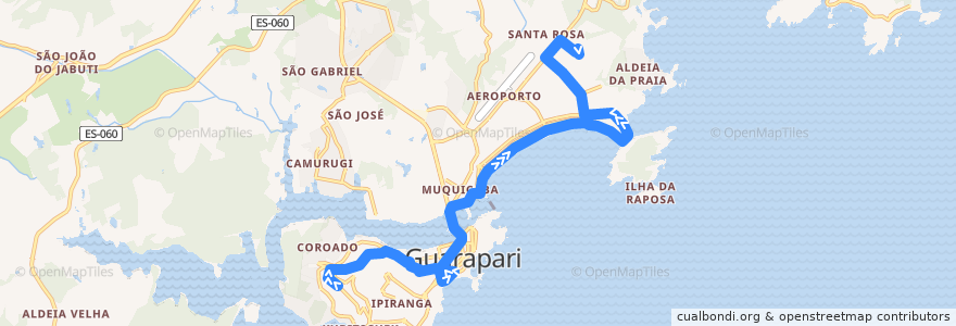 Mapa del recorrido 009 Santa Margarida x Jardim Boa Vista via Av. Ewerson de A. Sodré via Olaria e CAIC de la línea  en Guarapari.