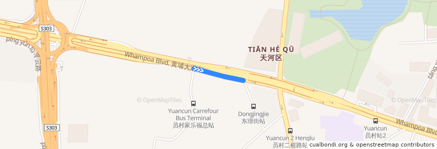 Mapa del recorrido 401路环线下半环(员村家乐福-员村同乐花园总站) de la línea  en Distretto di Tianhe.