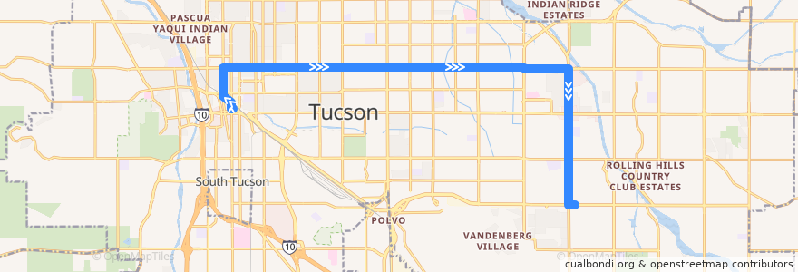 Mapa del recorrido Sun Tran Route 4 Speedway (eastbound to Golf Links at Kolb) de la línea  en Tucson.